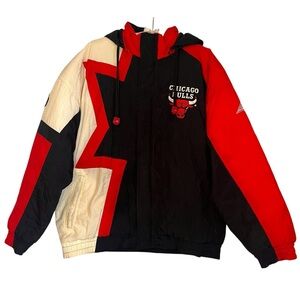 VINTAGE 90s Chicago Bulls Apex One Puffer Jacket L Detachable Hood Jordan Era